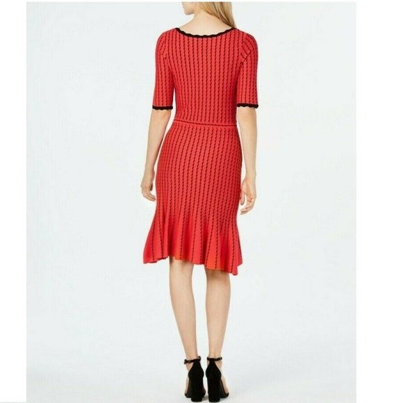 Taylor XL Red Black Striped Sweater Dress NWT BD66 - Picture 3 of 4